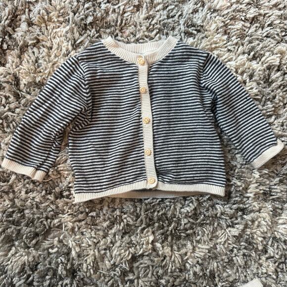 H&M Newborn Baby Cotton Sweater Set Outfit Black Stripe Cardigan Pants Newborn - Picture 3 of 8